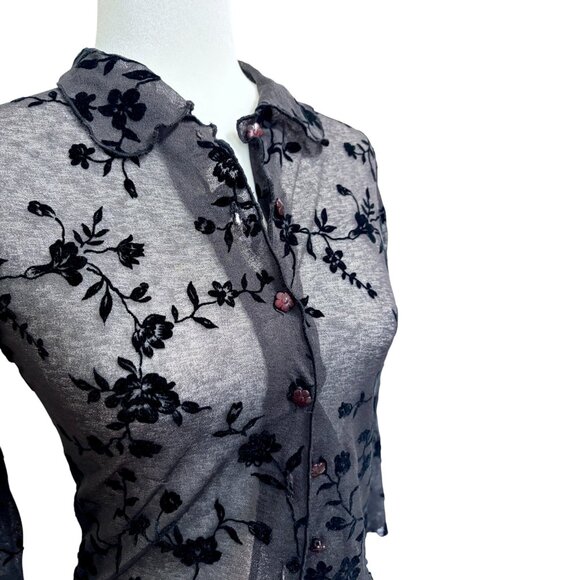 Vintage Alannah Hill  Sheer y2k witchy whimsy goth floral ruffle blouse Medium - Picture 2 of 5
